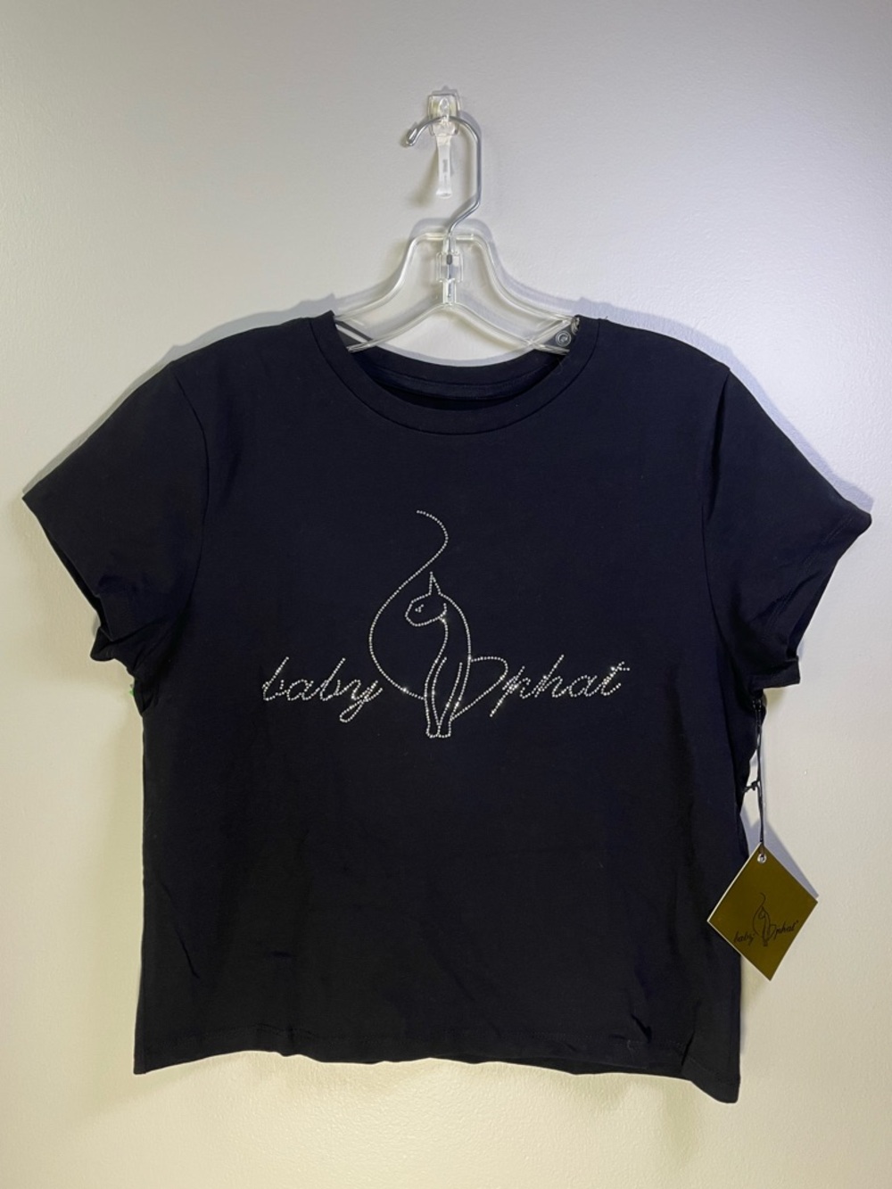 Baby Phat Black Tee with Silver Rhinestone Cat Logo
